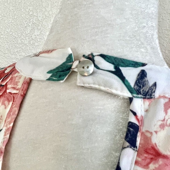 Peach Love Size Medium Pink Green Floral Ruffle Front Sun Dress Keyhole V Neck - Picture 8 of 13